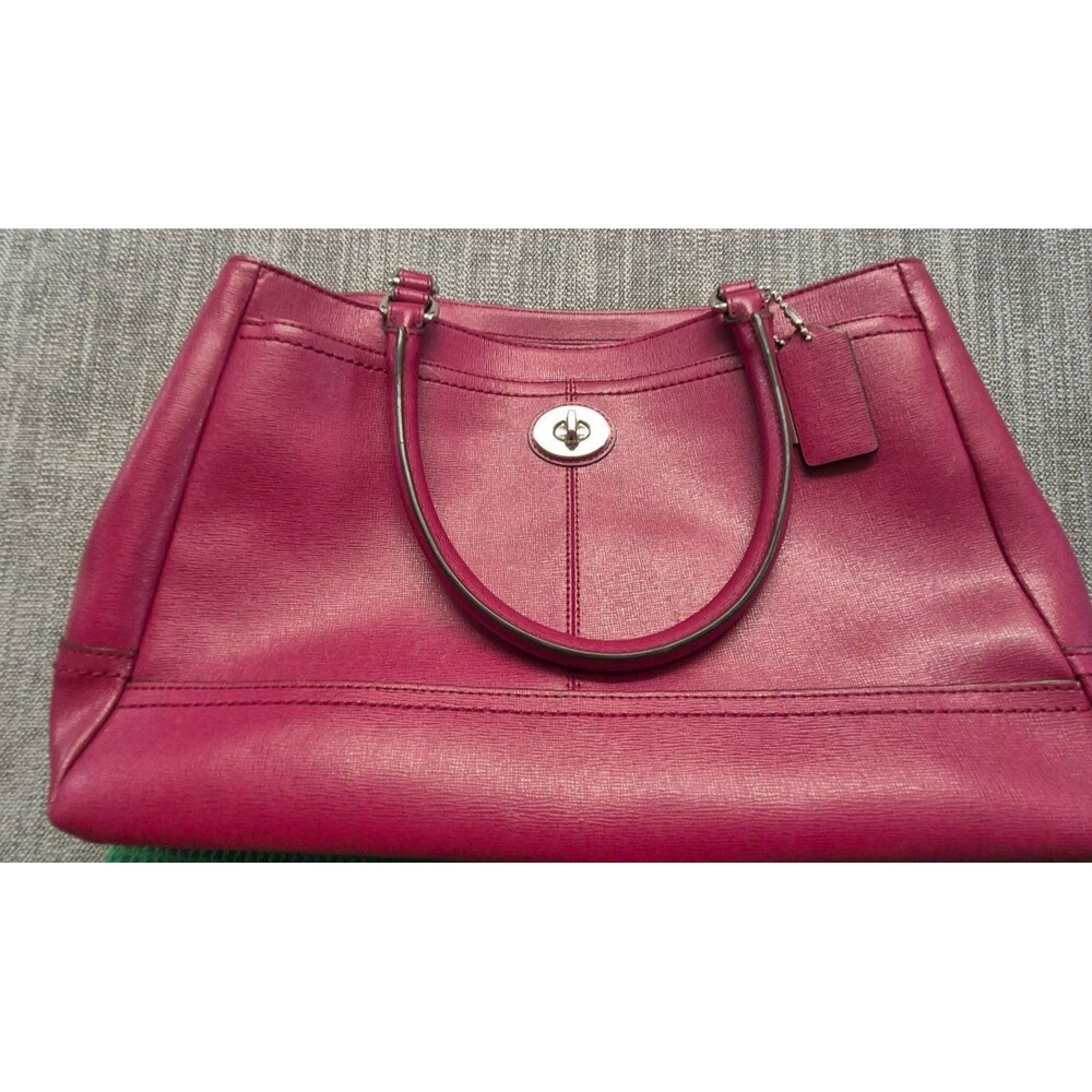 Coach Red Leather Satchel Handbag Purse Silver Hardware Top Zip Pockets Classic